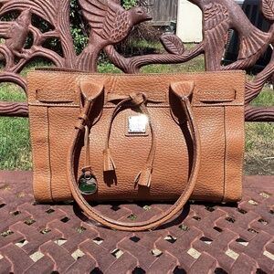 Dooney & Bourke Brown Pebble Leather Double Handle Satchel